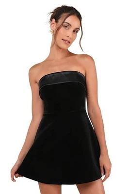 Lulus Captivating Admiration Black Velvet Strapless Mini Dress, size extra small - Image 1 of 4