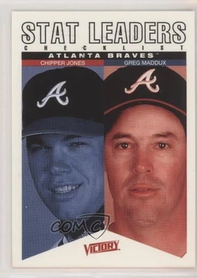 2000 Victory Stat Leaders Checklist Chipper Jones Greg Maddux #59 HOF - Image 1 of 2