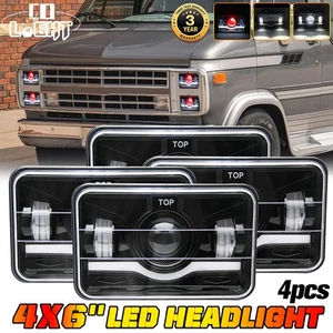 Fit Chevrolet G10 G20 G30 78-91 4pcs 4x6"inch LED Headlights Hi/Low Beam Red DRL - Picture 1 of 10