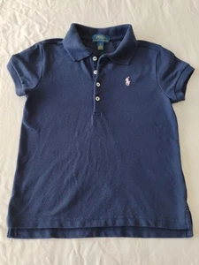 POLO Ralph Lauren Shirt Top Girls Sz 6 Navy Cotton Pink Logo EUC Back To School - Picture 1 of 4
