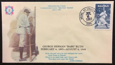 Scott 2046 FDC Babe Ruth George Herman Baseball Yankees USPO Bronx NY Stadium - Image 1 of 3