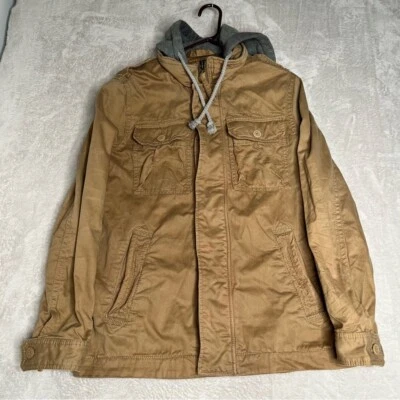 Chaqueta American Eagle Outfitters Hombre Mediana Lona Forrada en el Ejército Utilidad Capucha Marrón Foto 1 de 4