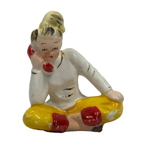 Vintage Blonde Teenage Girl on Telephone Red Phone Updo Ceramic Figurine 1950's - Picture 1 of 9