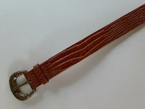 Faux Crocodile Belt in Medium Caramel Color w/ Brass Tone Buckle Excellent Shape - Picture 1 of 12