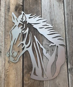 HORSE HEAD STEEL METAL WALL ART HOME GARDEN DECOR EQUINE RIDING STALLION MARE - Picture 1 of 2
