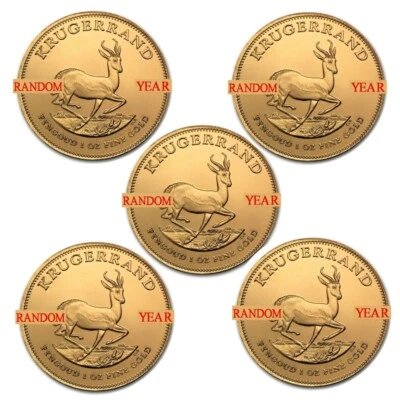 Lot of 5 - 1 oz Gold South African Krugerrand Coin - Random Year - Image 1 of 2