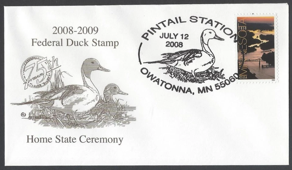 AOP2 USA 2008-2009 Federal Duck Stamp FDC; cachet by Artist Joe Hautman - Image 1 of 1