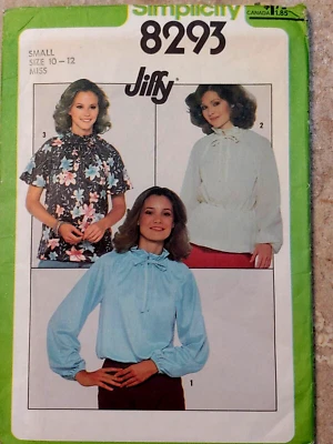 Simplicity 8293 MISSES' Jiffy BLOUSE TUNIC TOP PATTERN SZ. 10-12 Uncut Year 1977 - Image 1 of 4