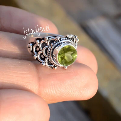 Faceted Peridot Gemstone 925 Sterling Silver Ring Latest Designer Girl's Jewelry - Image 1 of 4