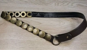 Suzi Roher Canada Brown Leather & Metal Disk Belt Size Medium With Stretch - Picture 1 of 14