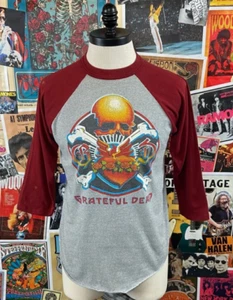 Vintage 80s Grateful Dead Skull Sacred Heart Rose Graphic Band Tee Raglan T-Shirt - Bild 1 von 8