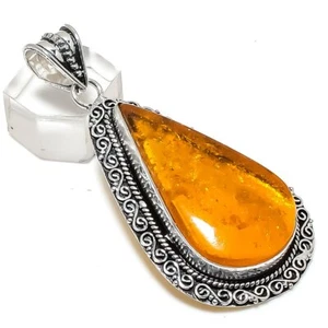 Baltic Amber Gemstone Handmade 925 Sterling Silver Jewelry Pendant 2.64" Q656 - Picture 1 of 4