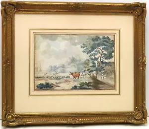 Aquarell Holländische Schule um 1800 "Bauer mit Rindern" 26,5 x 18,5 cm - Picture 1 of 12