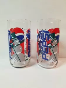 Pepsi Glasses (2) Pair Glass Snowman Holiday Christmas Tumbler EUC 5 3/4" - Picture 1 of 2