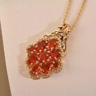 Mexican Fire Opal Pendant Necklace in Yellow Gold Plated Sterling Silver for her