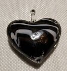 Glass Blown Heart Pendant For Jewelry Black, White With Gold Stardust Art Deco