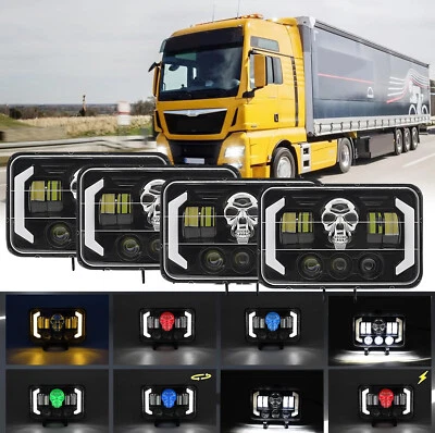 Faros calavera 4X 4x6"" LED RGB para Peterbilt Kenworth Freightinger Oldsmobile Foto 1 de 4