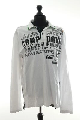 Camel Active Herren Pullover 2XL weiß Motiv Polokragen Knopf 100% Baumwolle - Bild 1 von 4