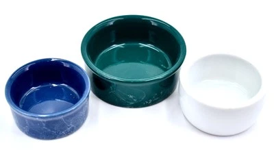 Platos de comida para animales/aves pequeños, 3x, cerámica, blanco, verde, mármol azul, 3"d/2.4"d/2.3"d Foto 1 de 2