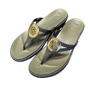 Crocs Brown Golden Wedge Flip Flops Women’s US 9 - Picture 1 of 8