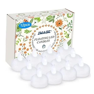 Floating Candles, Flameless Floating LED Tea Lights 12 Pack Waterproof White - Picture 1 of 8