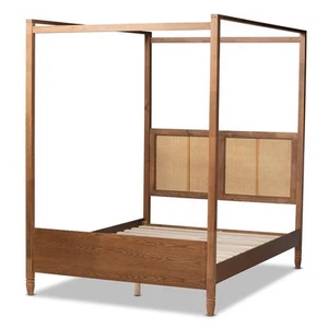 Baxton Studio Malia Brown Finished Wood King Size Canopy Bed - Picture 1 of 7