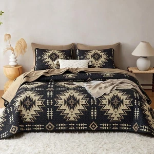 - Western Quilt Set, Southwestern Rustic Farmhouse Style with Aztec Geometric... - Picture 1 of 7