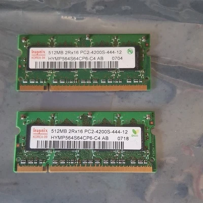 1GB - 2x Hynix 512MB PC2-4200S DDR2 200pin SODIMM RAM, HYMP564S64CP6-C4 AB - Image 1 of 2