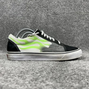 Vans Old Skool Flames Mens Size 9.5 Black White Green Athletic Skate Shoes Used - Picture 1 of 12
