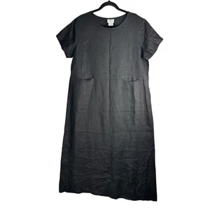 Hot Cotton Black Linen Maxi Dress USA Made Size Medium Lagenlook Cottagecore - Picture 1 of 5