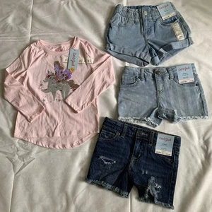 Cat&Jack Toddler Girl Shorts & Long Sleeve Shirt Size XS -4-5 ) 4Piece Bundle - Picture 1 of 18