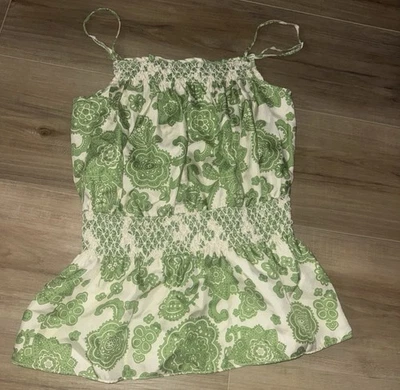 CAMISA TOP VINTAGE NOVA SEM ETIQUETAS ETCETERA VERDE BRANCA FLORAL TIRAS DE ESPAGUETE 100% SEDA XS O - Imagem 1 de 4