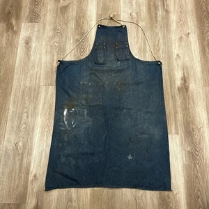 Vintage 40s 50s Denim Work Apron Selvedge Denim Distressed Painters Carpenters - Picture 1 of 3
