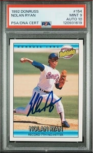 1992 Donruss Nolan Ryan HOF Signed Baseball Card 154 PSA 9 DNA 10 Certified Auto - Picture 1 of 4