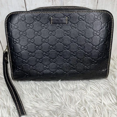 Gucci clutch bag Shima GG Leather Second Bag color Black Logo From Japan - Image 1 of 4