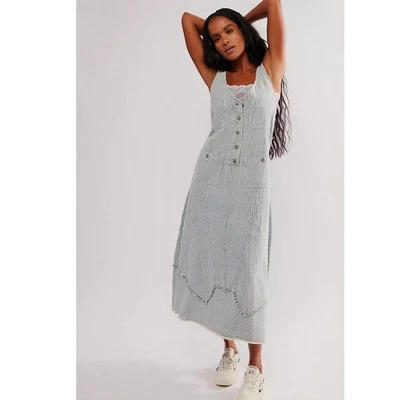 Новый бесплатный людей Bendita Midi платье Railrod в полоску $198 маленький гикори v-образным вырезом - Изображение 1 из 3