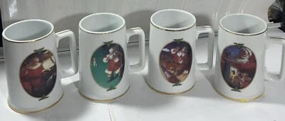 Caneca de Natal 1996 Coca Cola Papai Noel conjunto com 4 Long John Silver’s Promoção - Imagem 1 de 4