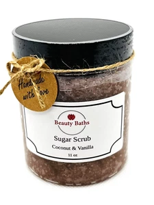 Coconut & Vanilla Sugar Scrub Exfoliating Body Scrub gift for her handmade scrub - Picture 1 of 13