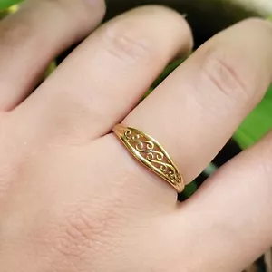 Vintage massiver 9 kt 9 K Gelbgold verzierter filigraner Rollwirbel Ring, Größe 7,75 - Bild 1 von 11