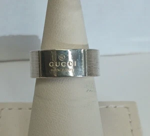 Gucci Trademark Sterling Silver Striped 8mm Wide Band - Size 6.75 - Picture 1 of 8
