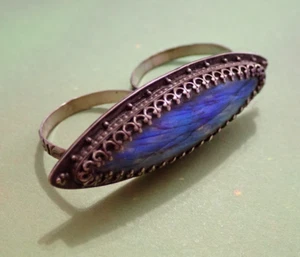 Anillo de plata de ley de 2 dedos azul iridiscente labradorita talla 10 y 8,5 de colección - Imagen 1 de 11