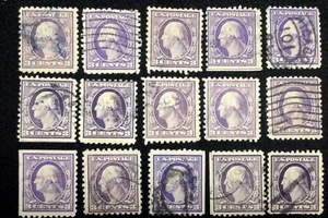 US Sc# 464 Lot Of (15) Used Stamps 3ยข Three Cent Washington Various Ink Shades - Picture 1 of 3