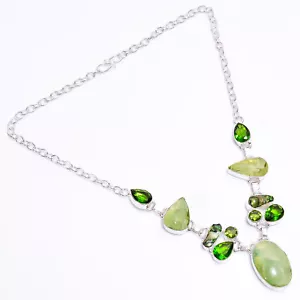 Prehnite Peridot Gemstone Fashion Jewelry 925 Silver Necklace 18-20" ARN-205 - Picture 1 of 3