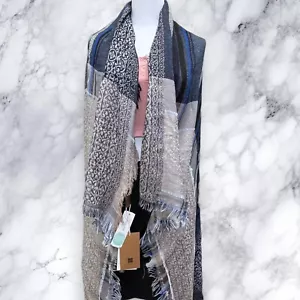 Look by M Sabrina Big Square Scarf - Multifunctional Blue Shawl Snood Fringe - Picture 1 of 12