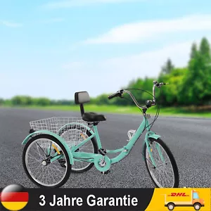Faltbares 7-Gang 24 zoll 3 Räder Fahrrad für Erwachsene Dreirad mit Einkaufskorb - Bild 1 von 12