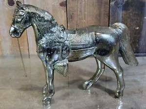 Horse Figure Statue Vintage Silver Plated Cast Metal 12.5" X 10" Art Decor - Picture 1 of 13
