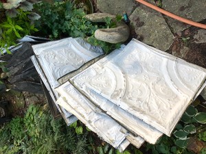 Vintage Shabby Chic 33 tiles 24" approx.Tin Ceiling Tile Panels  White Metal 