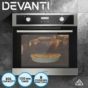 Devanti 80L Built-in Wall Oven Electric Kitchen Cooker 8 Function Timer S/Steel - Picture 1 of 9
