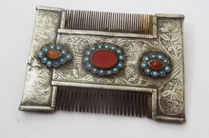 Vintage Türke Silber, Holz, Karneol und Türkis Kamm - Bild 1 von 2