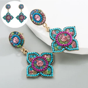 Crystals High Sense Colorful Beautiful Flowers Women Bohemian Earrings - Picture 1 of 7